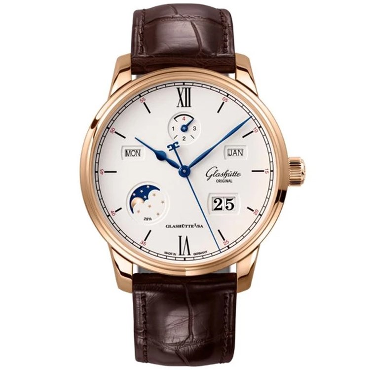 Senator Excellence Perpetual Calendar 42mm in Rose Gold on Brown Alligator Leather Strap with Silver Dial