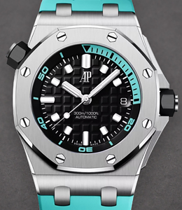 Royal Oak Offshore Diver Chronograph in Steel On Turquoise Rubber Strap with Black Dial