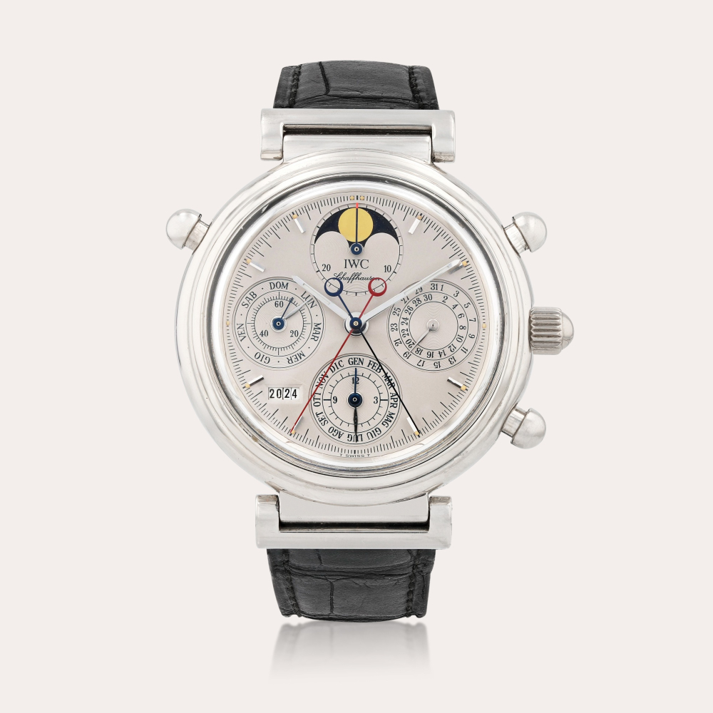 Da Vinci Perpetual Rattrapante 39mm in Platinum on Black Alligator Leather Strap with Silver Dial