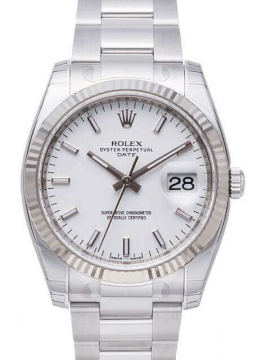 Pre-Owned Rolex 115234 Date 34mm in Steel with White Gold Fluted Bezel 115234