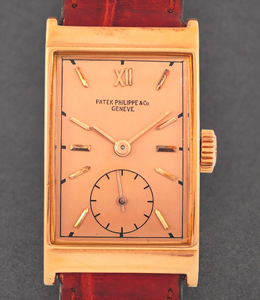 Rectangular Manual in Rose Gold on Brown Crocodile Leather Strap with Champagne Dial