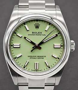 Oyster Perpetual No Date 36mm in Steel with Smooth Bezel on Oyster Bracelet with Pistachio Index Dial