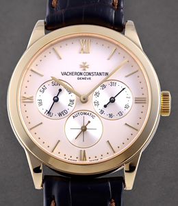 Traditionnelle Day Date 36mm Automatic in Yellow Gold on Black Alligator Leather Strap with Silver Dial