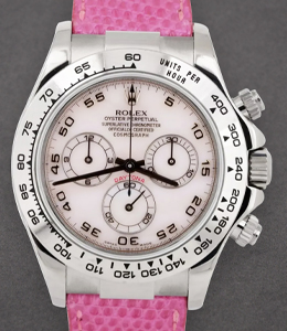 Daytona Cosmograph 40mm in White Gold on Pink Crocodile Leather Strap with Pink MOP Arabic Dial