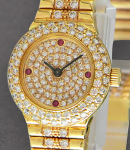 Lady's 19.5mm  Full Diamond Dress Watch Ref 4287 On Yellow Gold Diamond Bracelet with Pave Diamond Dial