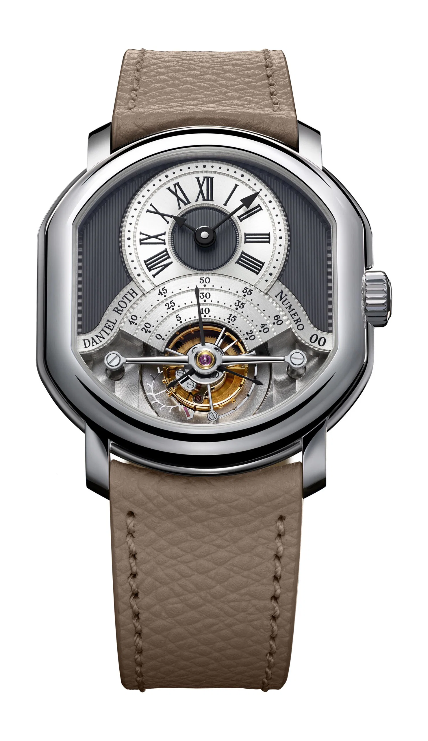 Daniel Roth Tourbillon in Platinum on Brown Calfskin Leather Strap with Gray Dial