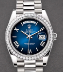 Day Date 40mm in White Gold with Diamond Bezel on President Bracelet with Blue Ombre Roman Dial