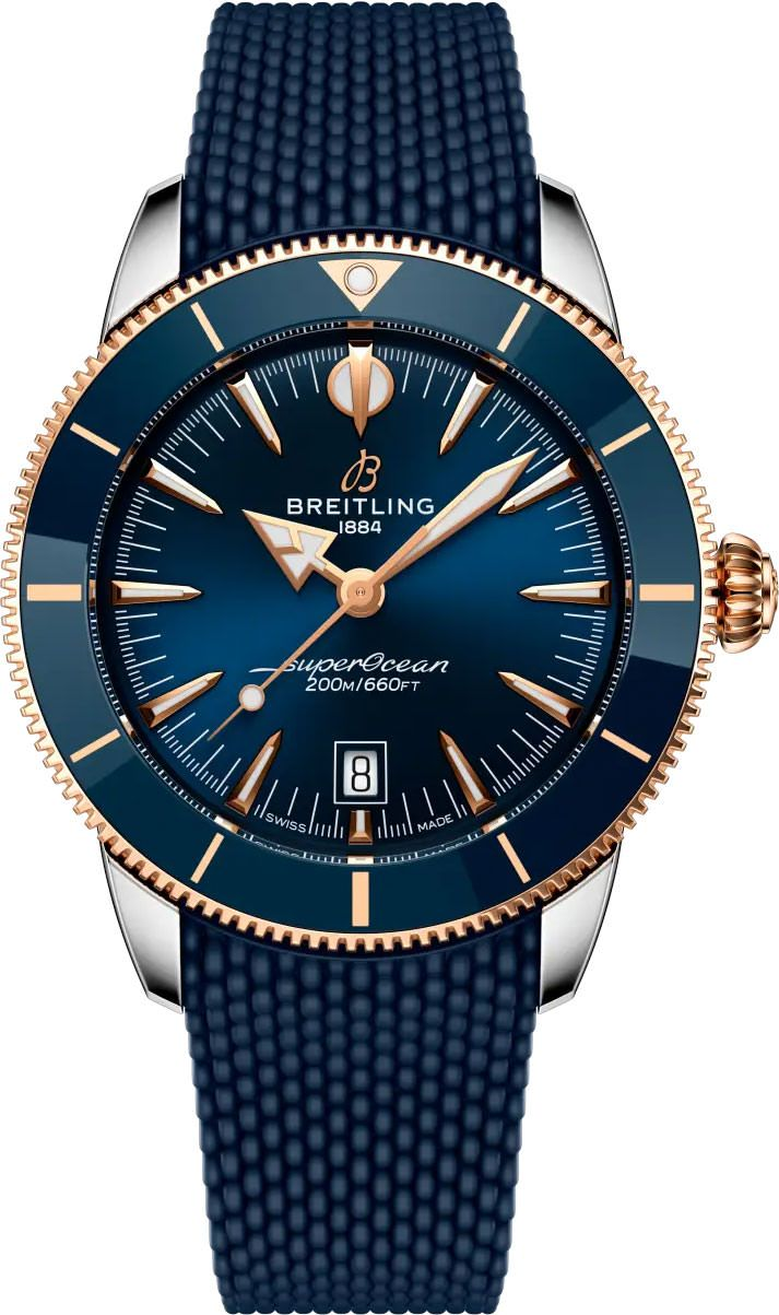 Superocean Heritage B31 Automatic 44 in Steel with Rose Gold Blue Bezel on Blue Mesh Rubber Strap with Blue Dial