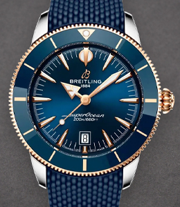 Superocean Heritage B31 Automatic 44 in Steel with Rose Gold Blue Bezel on Blue Mesh Rubber Strap with Blue Dial