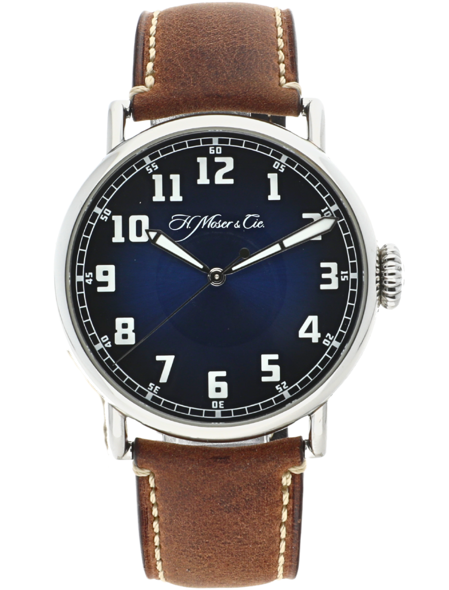 Heritage Centre Seconds In Stainless Steel on Brown Kudu Leather Strap with Blue Dial