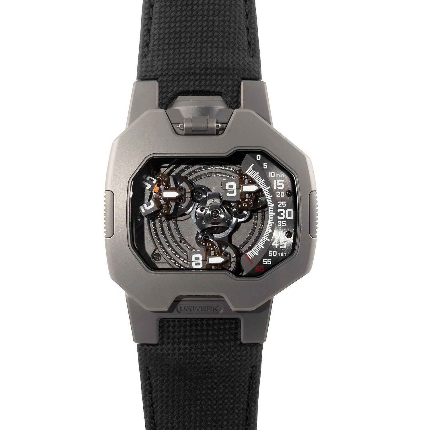 UR-120 Spock 47mm in Titanium on Black Leather Strap with Skeleton Dial