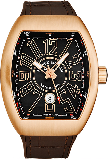 Vanguard Automatic 45mm in Rose Gold on Brown Crocodile Leather Strap with Brown Dial