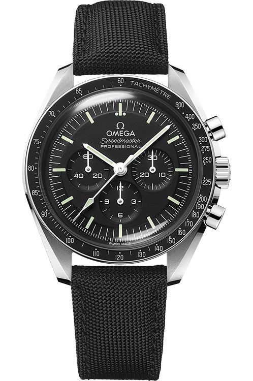 Speedmaster Moonwatch Chronometer in Steel with Black Bezel on Black Fabric Strap with Black Dial