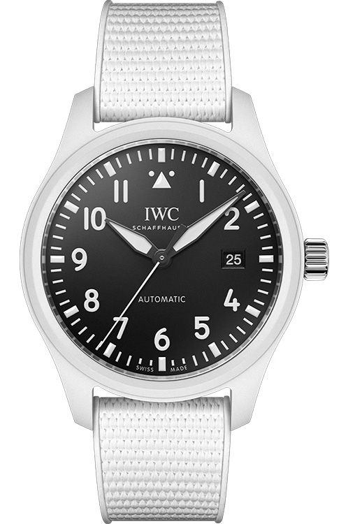 Pilots 41 Top Gun Lake Tahoe in Ceramic & Steel on White Rubber Strap with Black Dial