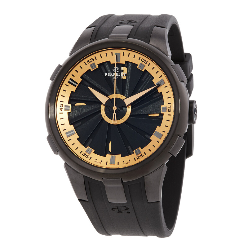 Turbine XL Size in Black DLC Coated Steel on Black Rubber Strap with Black Dial
