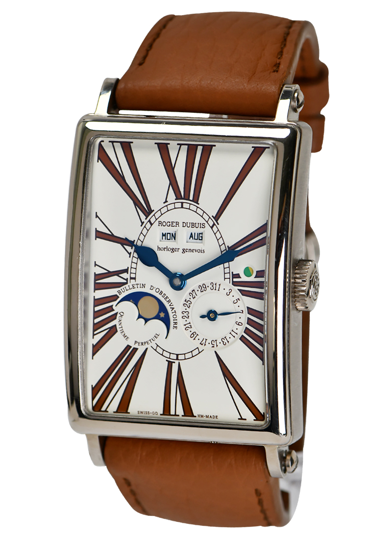 Much More Perpetual Calendar in White Gold on Brown Crocodile Leather Strap with White Dial
