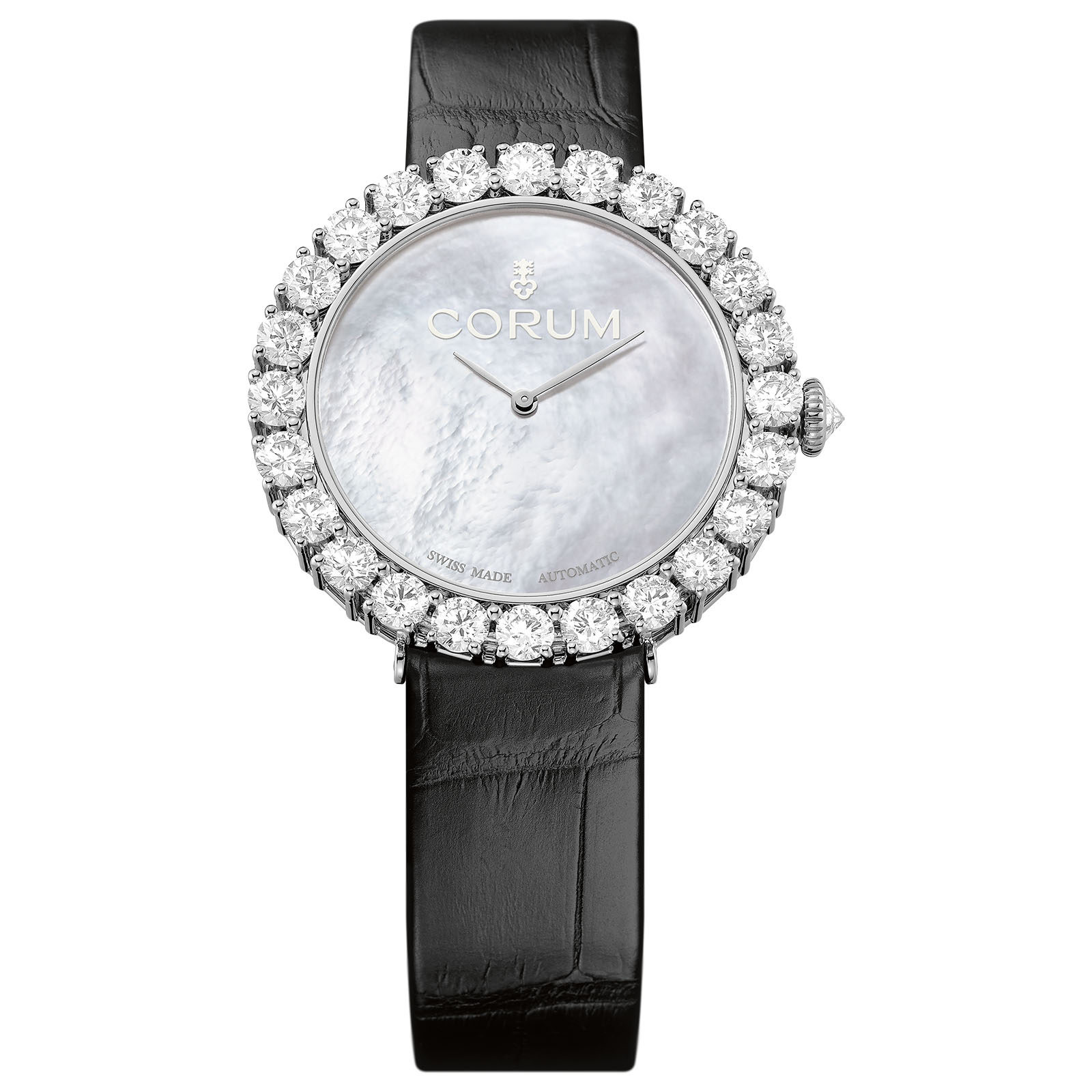 Heritage Heritage 38 Sublissima in White Gold with Diamond Bezel on Black Alligator Leather Strap with White MOP Dial