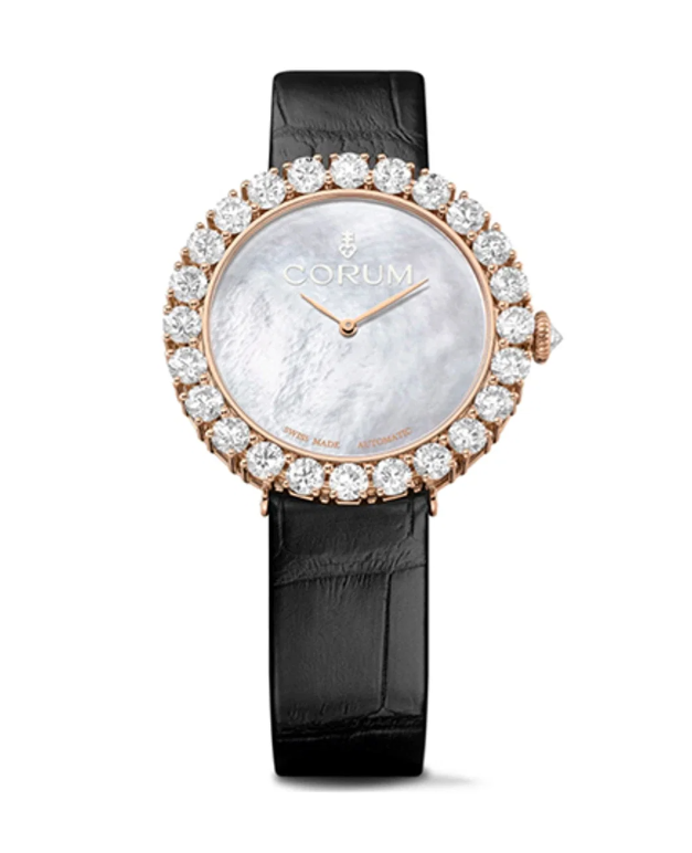 Heritage 38 Sublissima in Rose God with Diamond Bezel on Black Alligator Leather Strap with White MOP Dial