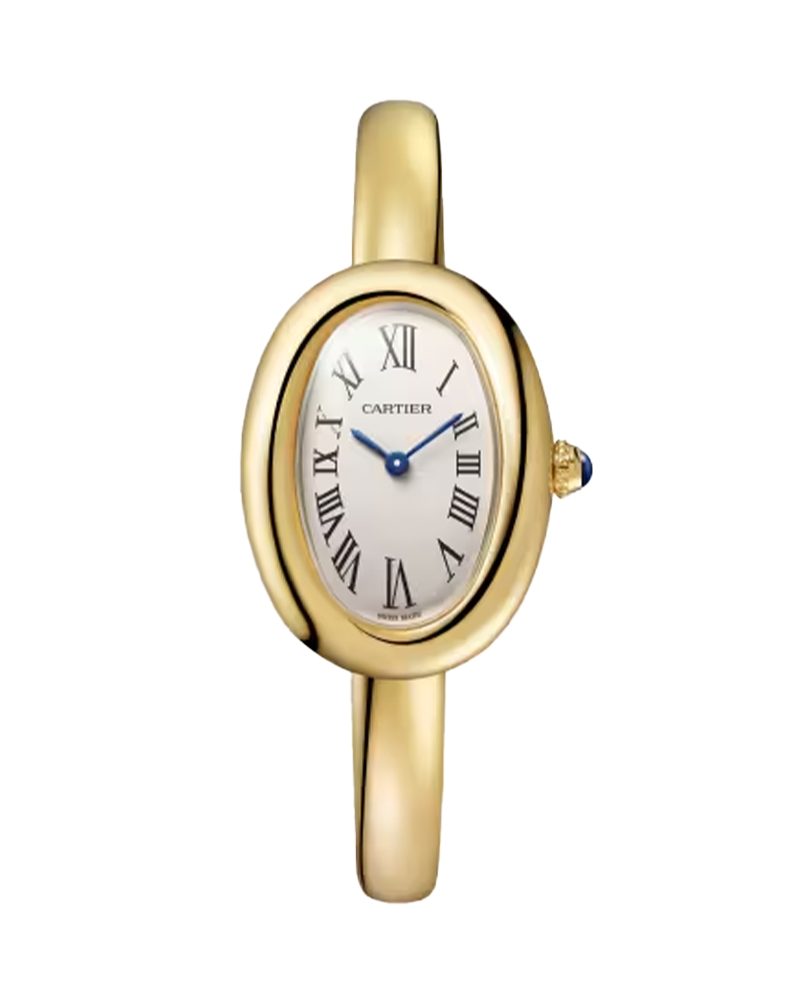 Baignoire Small Quartz in Yellow Gold on Yellow Gold Bracelet with Silver Dial