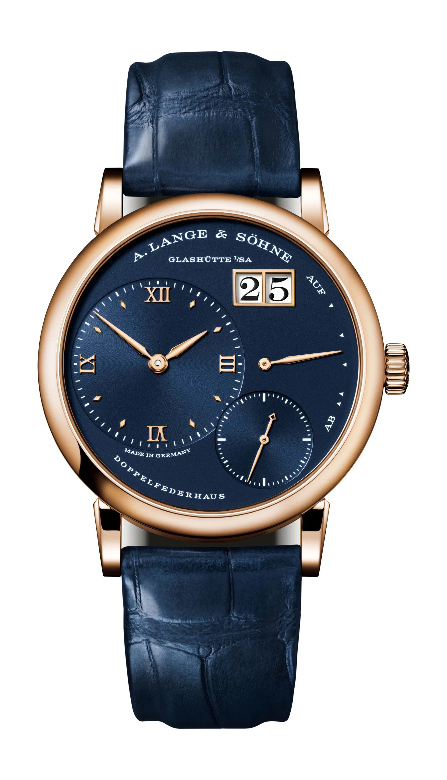 Little Lange 1 in Rose Gold - L.E 150 pcs on Blue Crocodile Leather Strap with Blue Dial