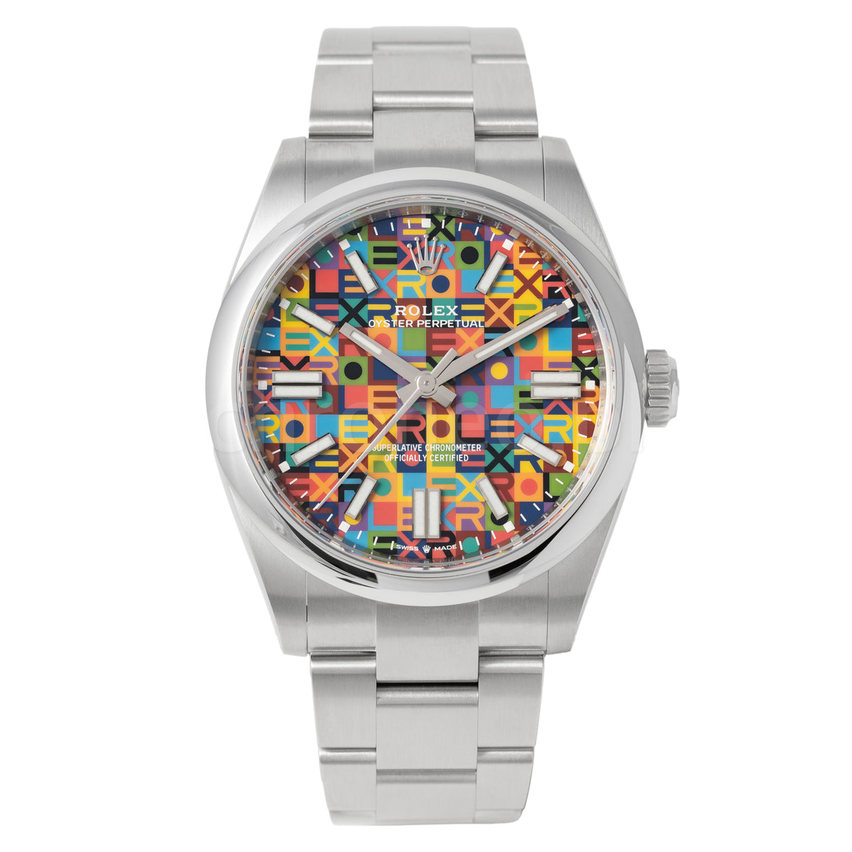 Oyster Perpetual 41mm in Steel with Smooth Bezel on Steel Oyster Bracelet with Multi Color Index Dial