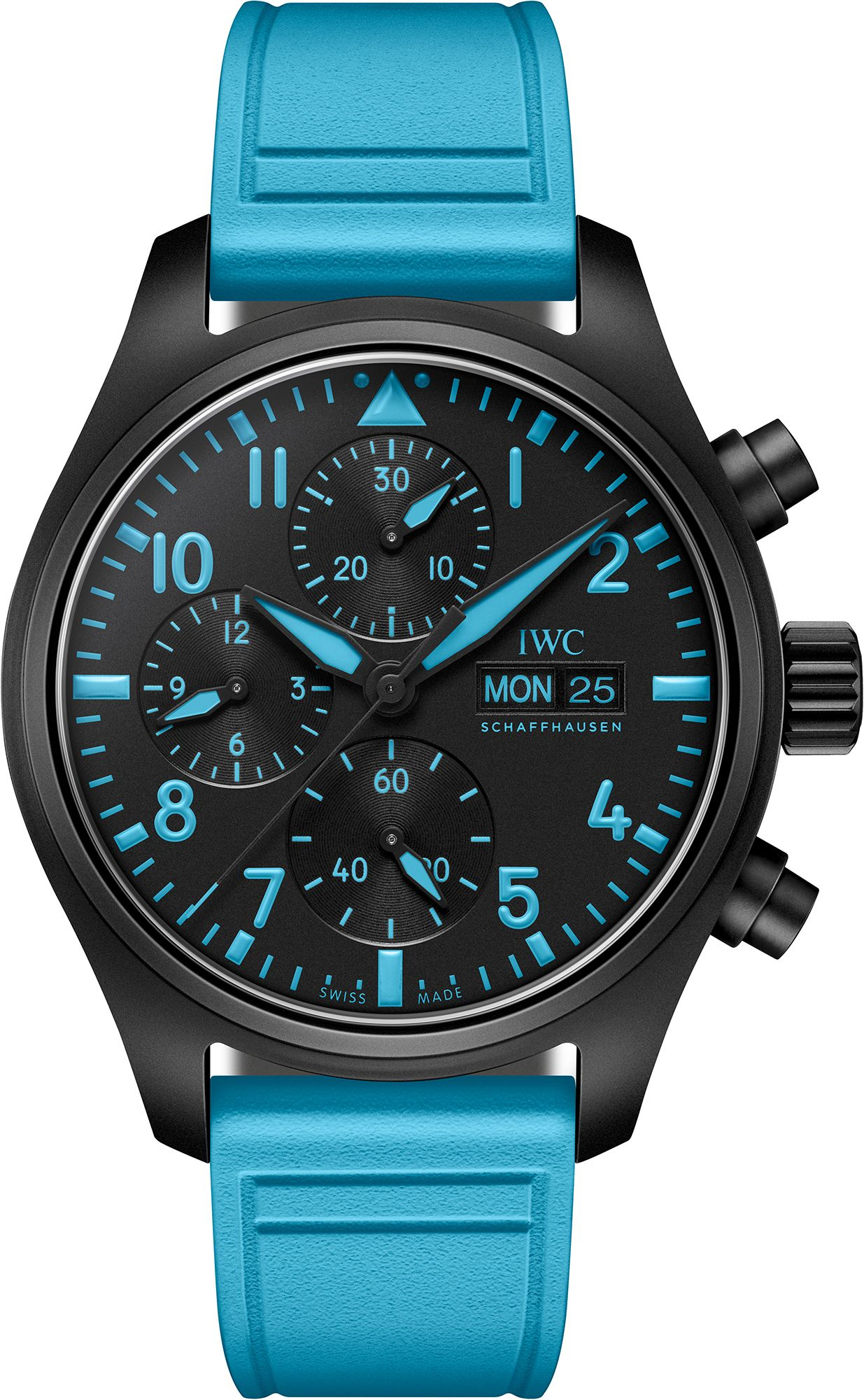 Pilots Chronograph Blue Angels 41.9mm in Black Ceramic on Turquoise Rubber Strap with Black Dial