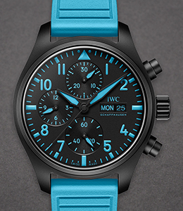 Pilots Chronograph Blue Angels 41.9mm in Black Ceramic on Turquoise Rubber Strap with Black Dial