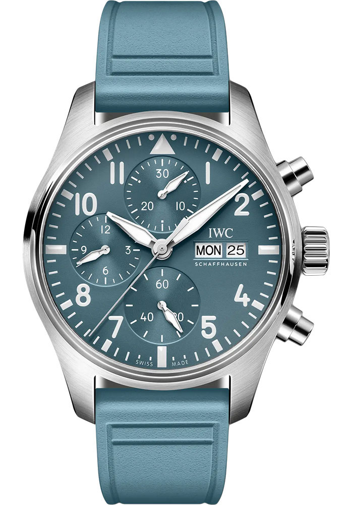Pilot Chronograph 41mm Automatic in Steel on Light Blue Rubber Strap with Blue Dial