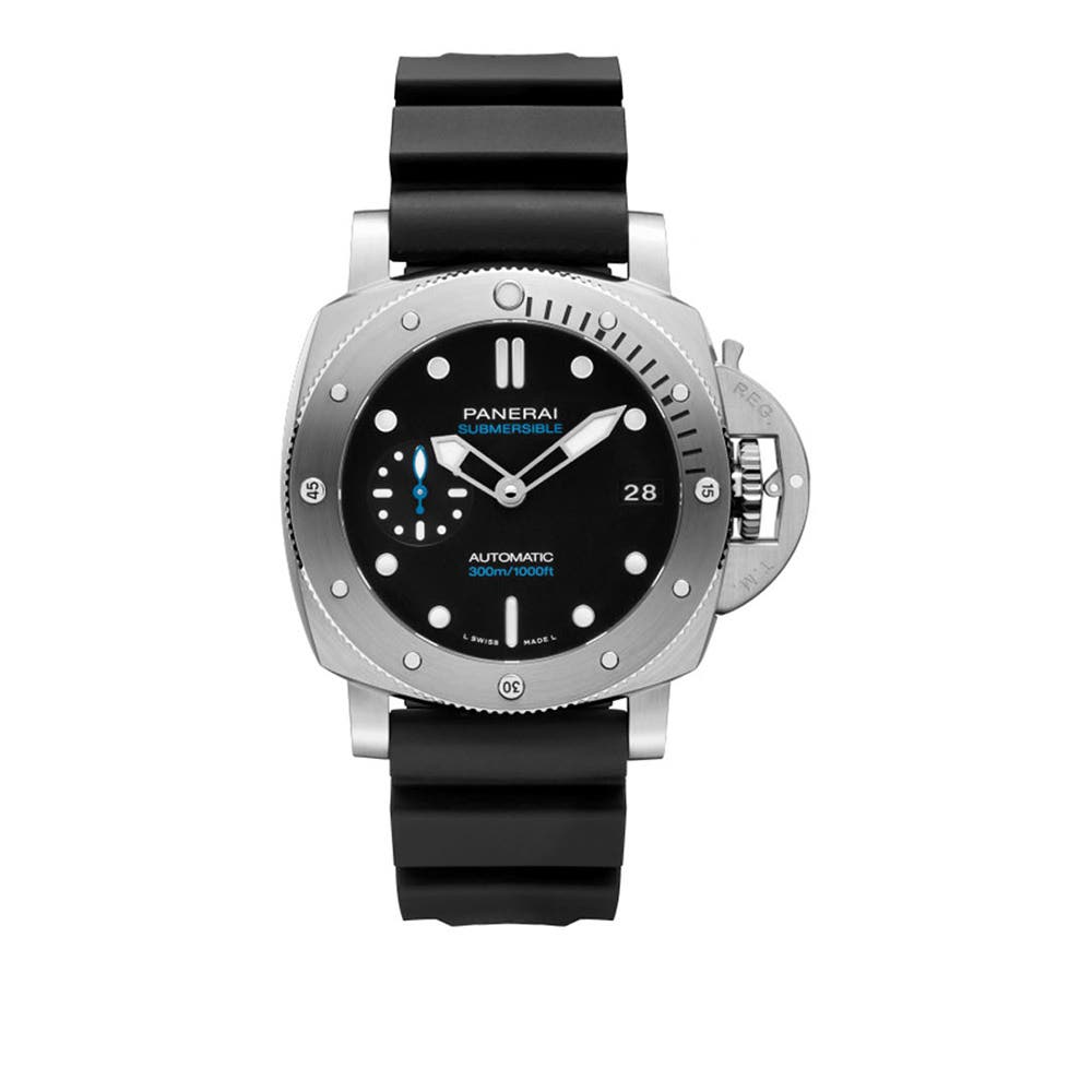 PAM 1591 - Submersible 42mm in Steel on Black Rubber Strap with Black Dial