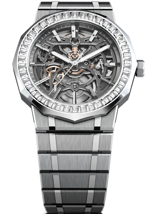 Admiral 39mm in Titanium with Baguette Diamond Bezel on Titanium Bracelet with Skeleton Dial