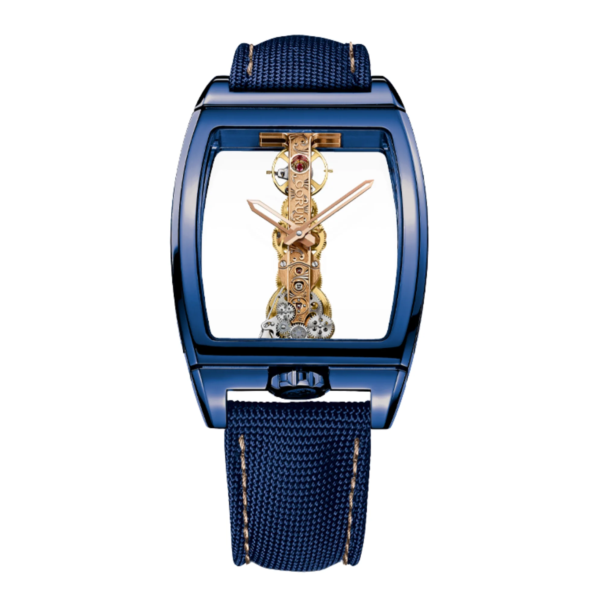 Golden Bridge in Blue Titanium on Blue Fabric Strap with Skeleton Dial