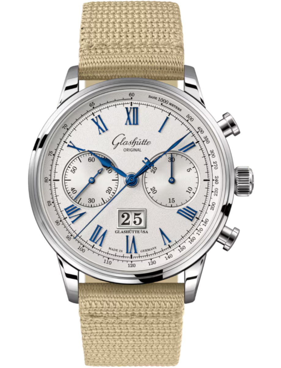 Senator Chronograph in Stainless Steel on Black Crocodile Leather Strap with Silver  Dial