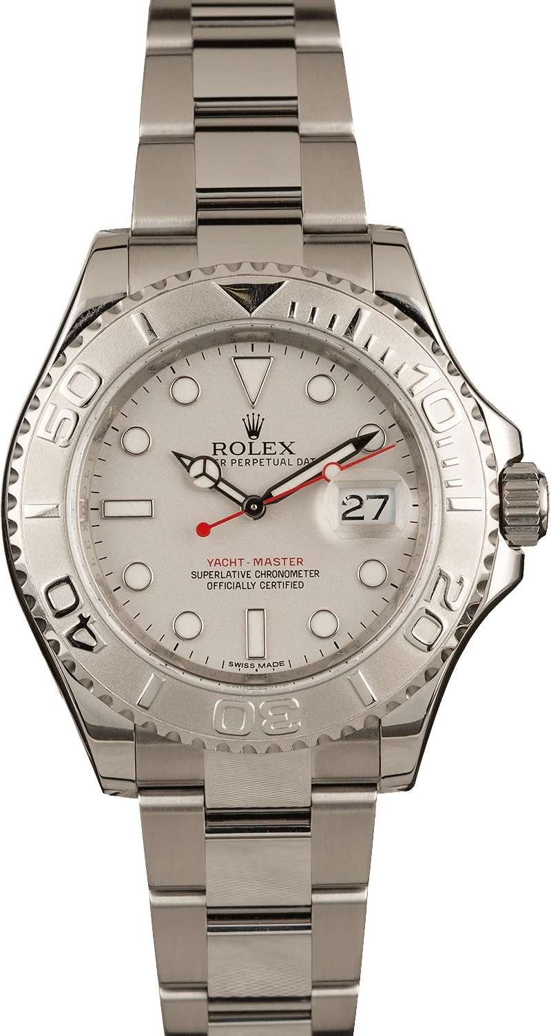 Yachtmaster 40mm in Steel with Platinum Bezel on Oyster Bracelet with Silver index Dial