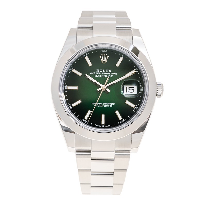 Datejust 36mm in Steel with Domed Bezel on Oyster Bracelet with Green Ombre Dial