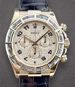 Daytona Special Edition in White Gold with Diamond Bezel on Black Crocodile Leather Strap with Pave Diamond Arabic Dial