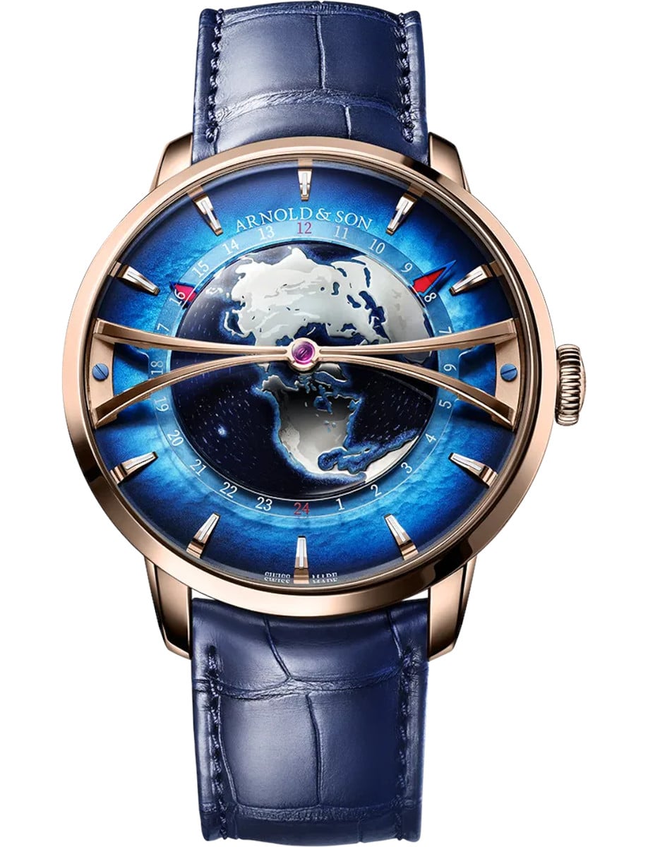 Globetrotter 45mm Automatic in Red Gold on Blue Alligator Leather Strap with Blue Lacquered Dial