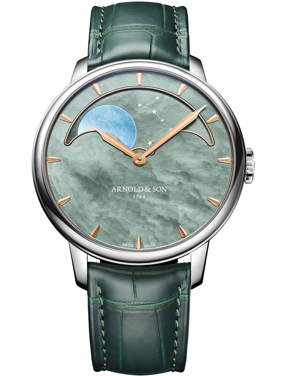 Perpetual Moon 41.5mm in Steel on Green Alligator Leather Strap with Green MOP Dial