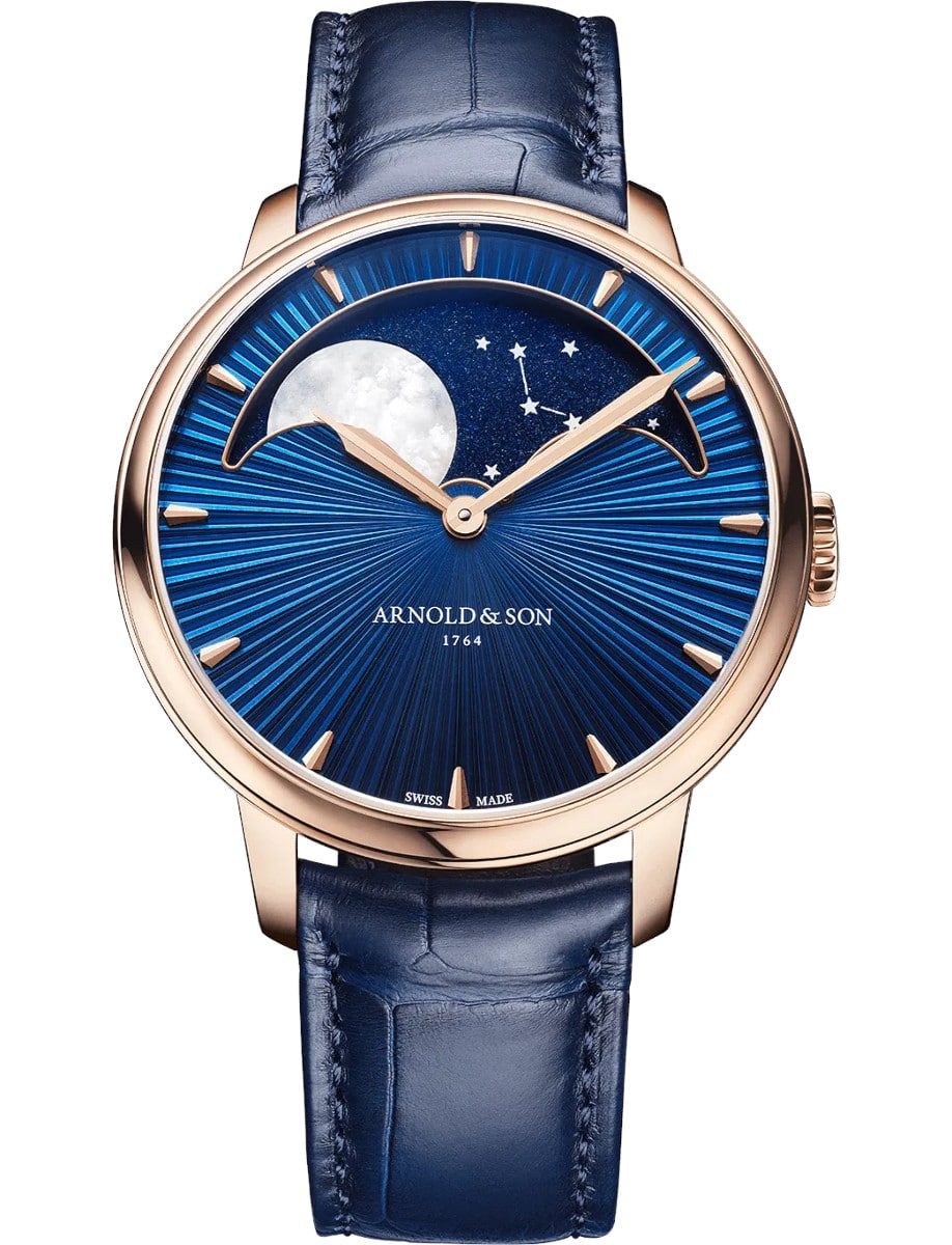 Perpetual Moon 41.5mm in Red Gold on Blue Alligator Leather Strap with Blue Stellar Rays Dial