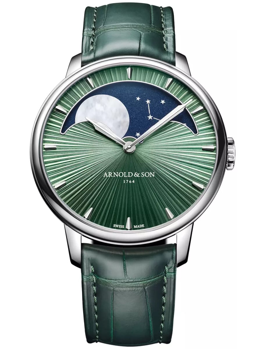 Perpetual Moon 41.5mm in Platinum -  L.E 28 Piece on Green Alligator Leather Strap with Green Stellar Rays Dial