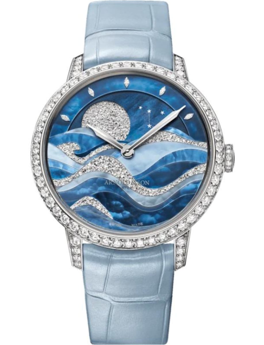 Perpetual Moon 38mm in White Gold with Diamond Bezel & Lugs  L.E 18 Piece on White Alligator Leather Strap with MOP Dial