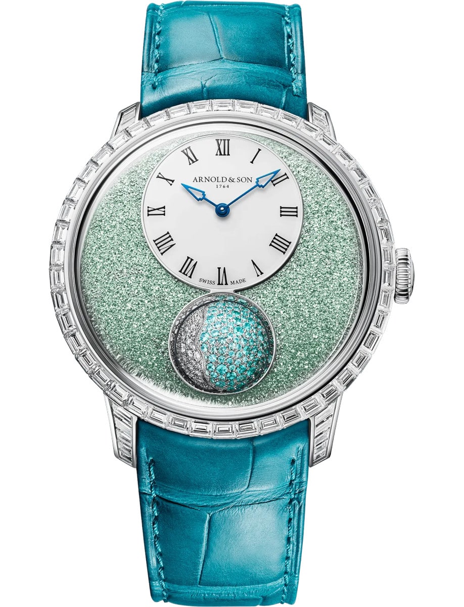 Luna Magna Ultimate II 44mm in White Gold with Baguette Diamond Bezel & Lugs on Turquoise Alligator Leather Strap with Lagoon-Blue Crystals Dial - Limited to 8