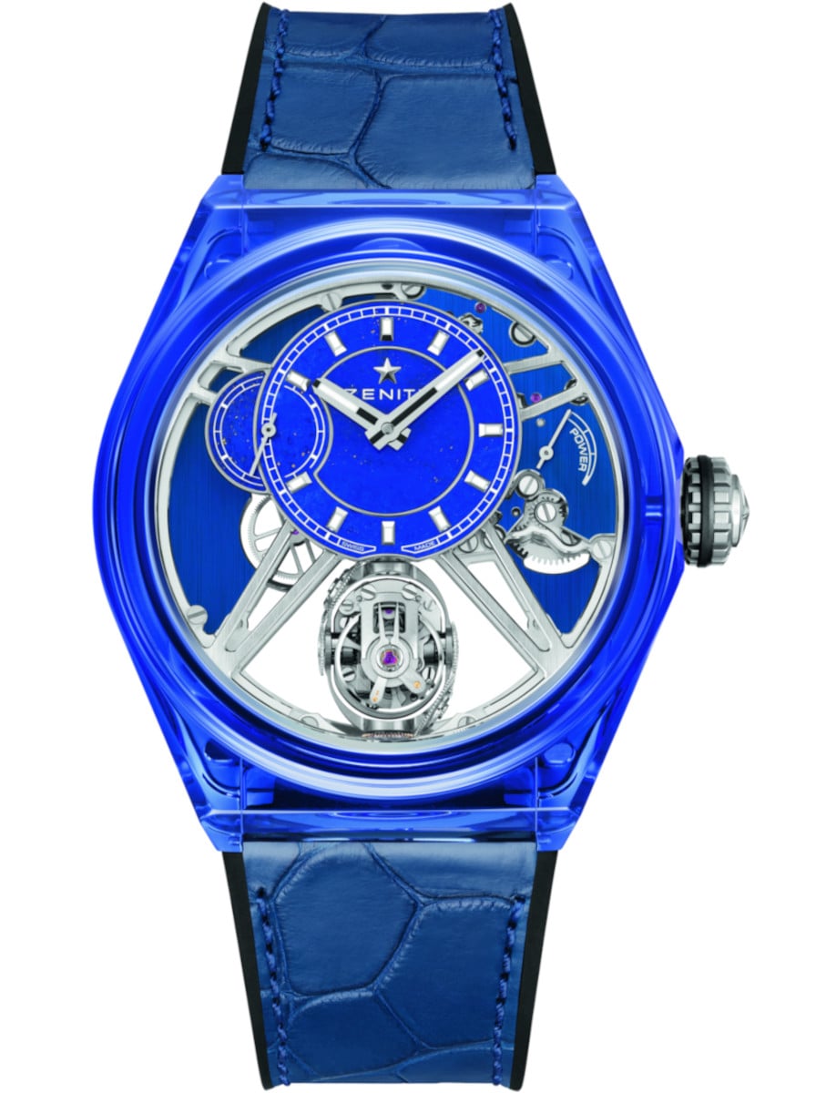 Defy Zero G Tourbillon 46mm in Blue Sapphire Crystal - Limited 10 Pcs on Blue Alligator Leather Strap with Lapis Lazuli Dial