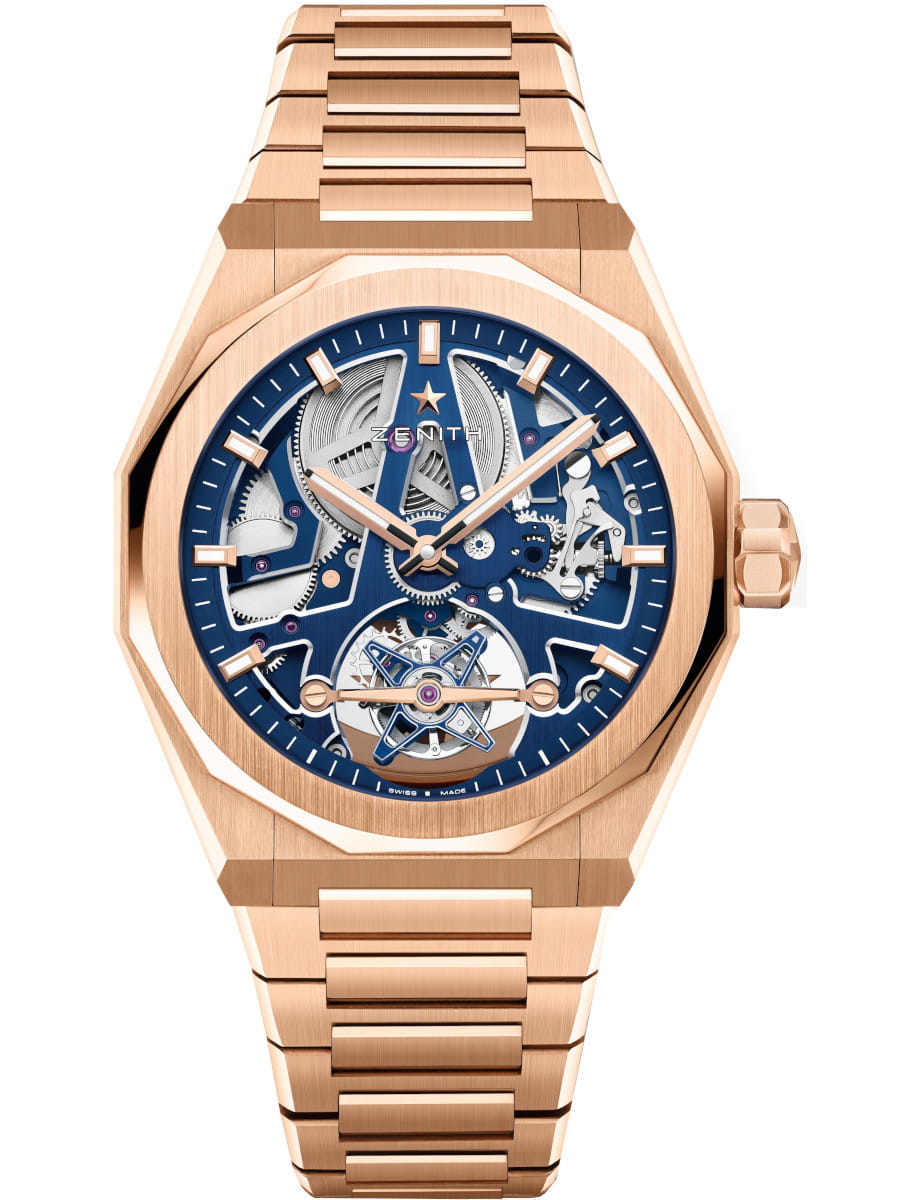 Defy Skyline Tourbillon 41mm in Rose Gold - L.E 50 Piece on Rose Gold Bracelet with Blue Skeleton Dial