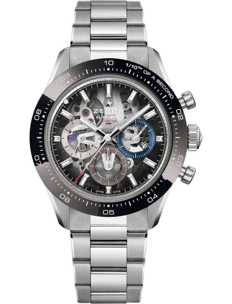 Chronomaster Sport 41mm in Steel with Black Ceramic Bezel on Steel Bracelet with Black Openworked Dial