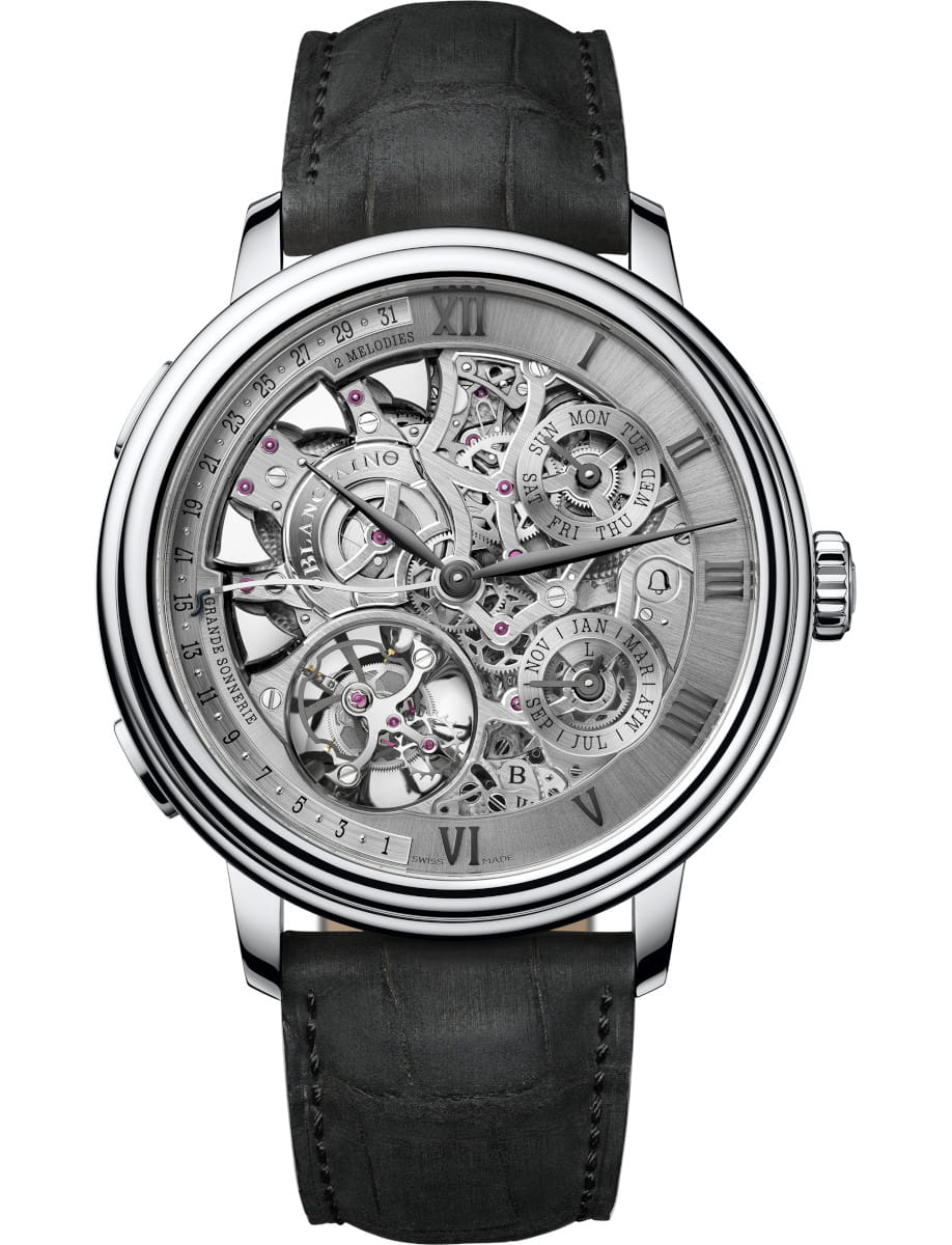 Specialites Grande Double Sonnerie 47mm in White Gold  on Black Alligator Leather Strap with Skeleton Dial