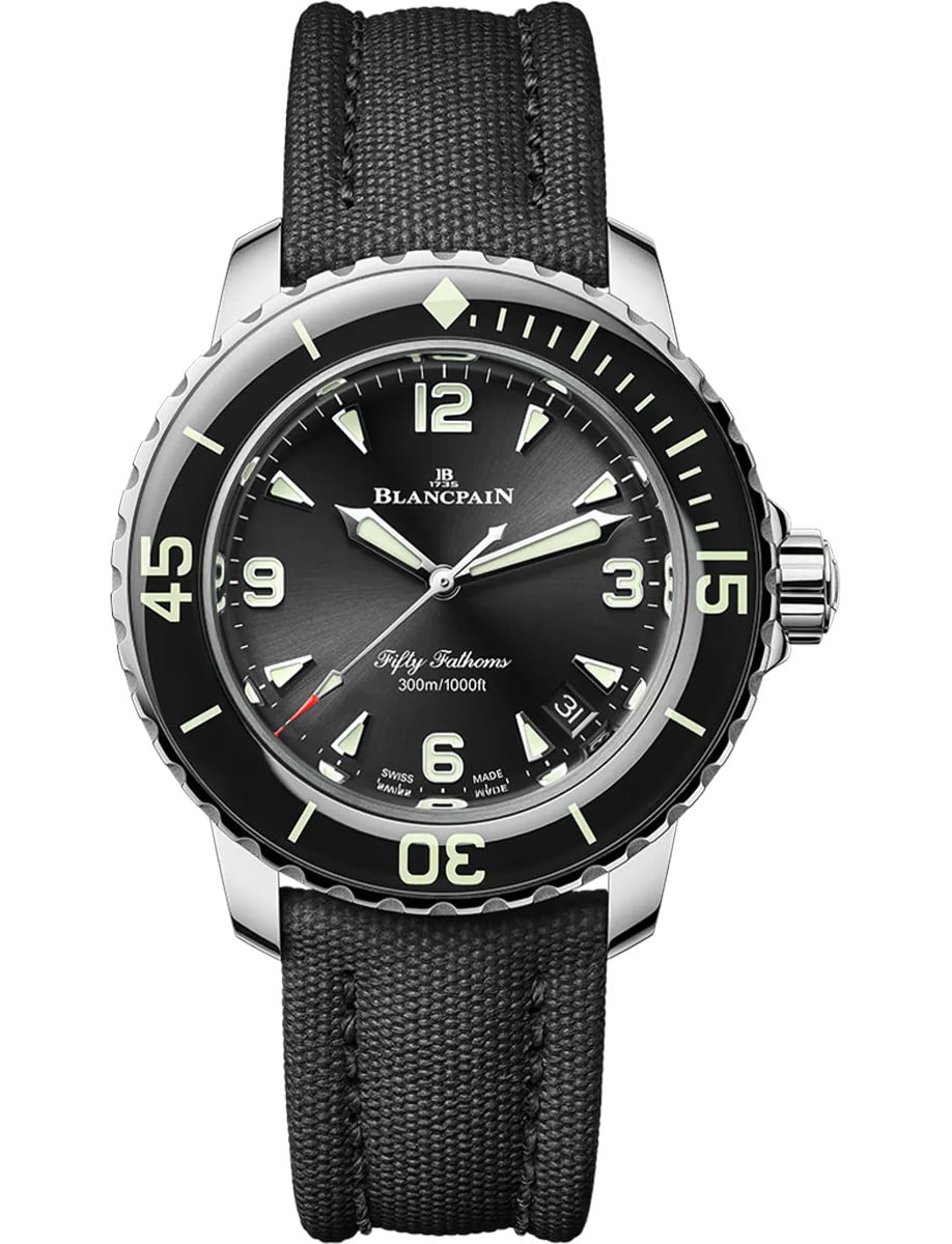 Fifty Fathoms Automatic 38.2mm in Steel with Black Bezel on Black Canvas Strap with Black Dial