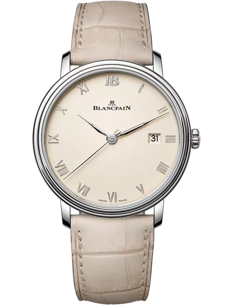 Villeret Ultraplate 38mm in Steel on Beige Crocodile Leather Strap with Ivory Dial