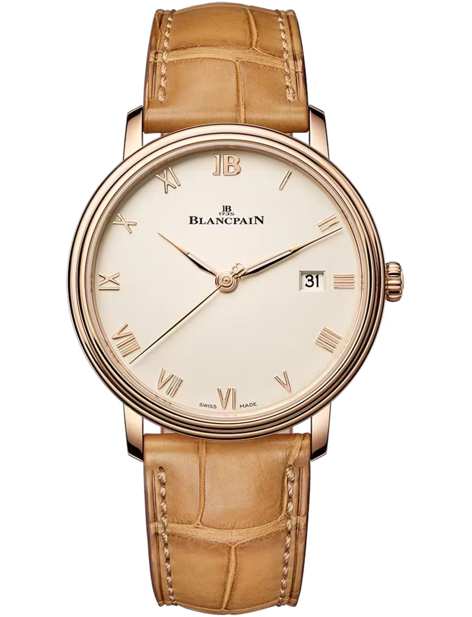 Villeret Ultraplate 38mm in Red Gold on Tan Crocodile Leather Strap with Ivory Dial