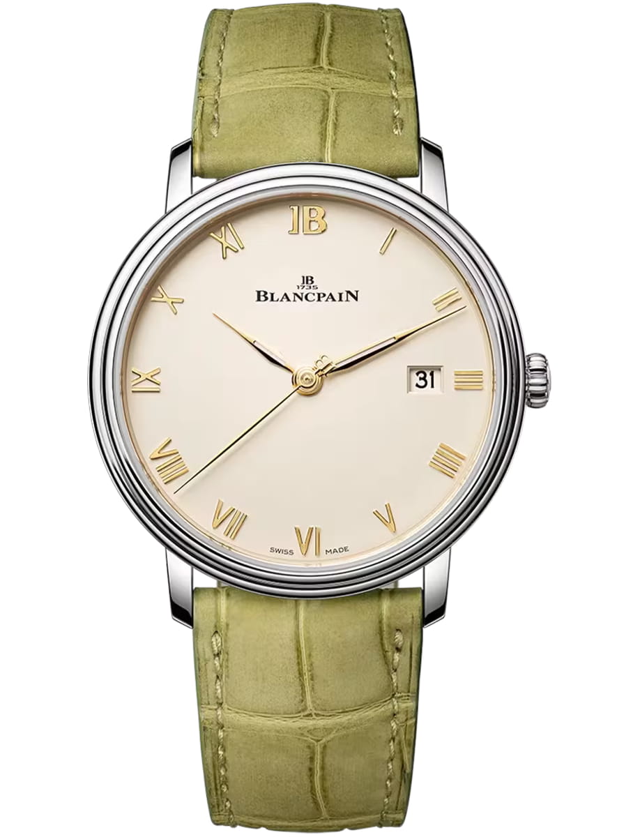 Villeret Ultraplate 38mm in Steel on Green Crocodile Leather Strap with Ivory Dial