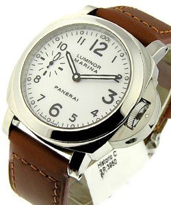 PAM 113 Marina in Steel on Brown Calfskin Leather Strap with White Dial